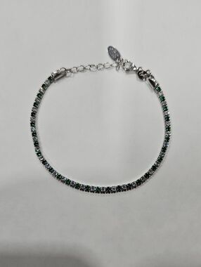 AMEN Italy 925 Sterling Silver Green & White CZ Tennis Bracelet 16+3cm